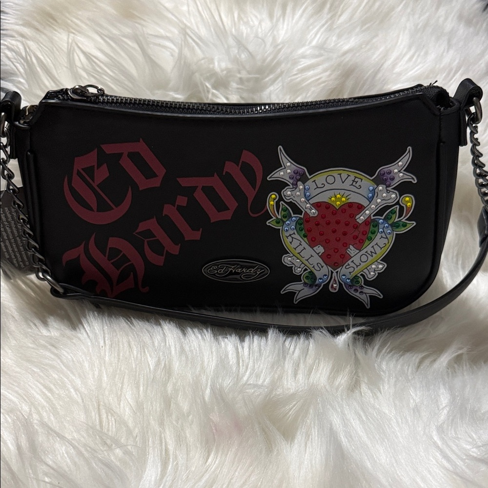 NEW Ed Hardy love, kill slowly black shoulder bag